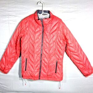 Eddie Bauer Women's Large Coral/Red Full Zipper Goose Down Quilted Puffer